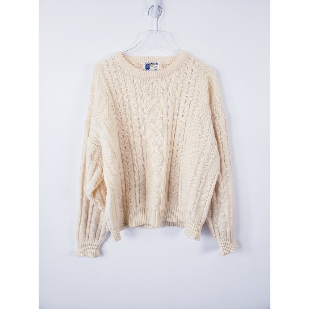 Vintage Sweaters Fisherman Sweater Cream Cable Knit Crewneck‎ SIze XL